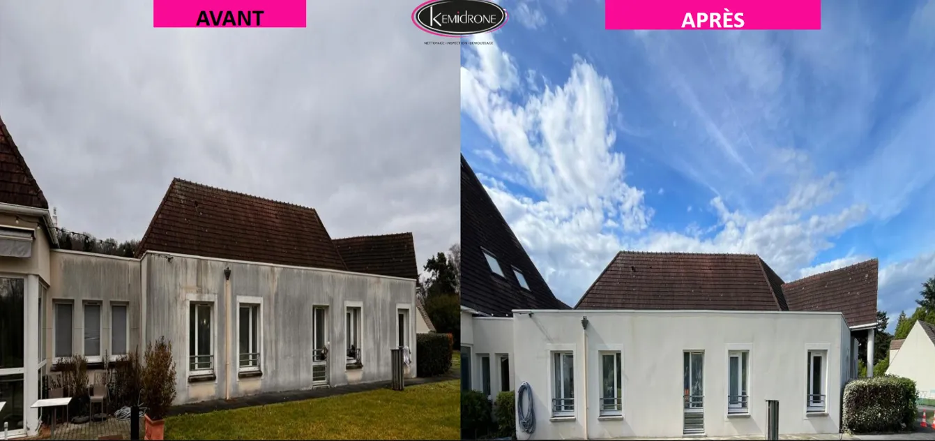 Nettoyage façade par drone avant apres
